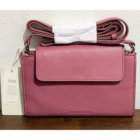 NWT: Lucky Brand - Women's Leather, Raspberry, Convertible, Azbi Crossbody Bag - Picture 1 of 7
